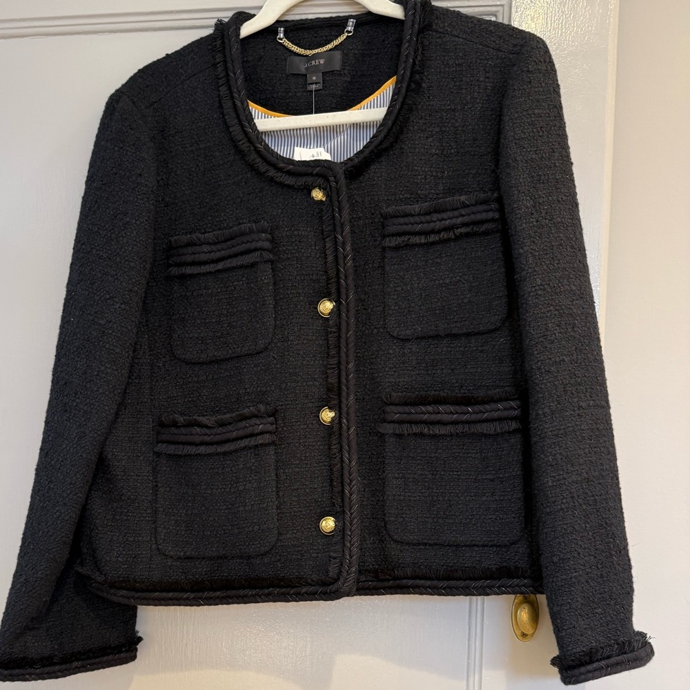 J. Crew Black Braided Trim Tweed Jacket with Gold Buttons - Picture 9 of 11